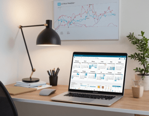 Laptop displaying popular AI calendar partner tools for intelligent scheduling and productivity.